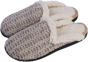 Roxoni Memory Foam Slippers for Women - Fuzzy Cozy Indoor/Outdoor Slides - Fluffy Slip On Shoes Womens House Slippers with Plush Heels and Anti-Skid Rubber Sole