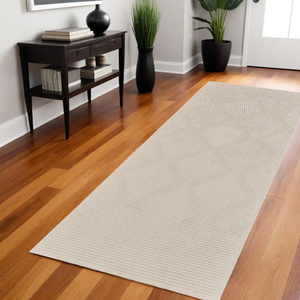8' Ivory Geometric Runner Rug