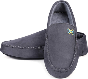 Roxoni Mens Slippers, Suede Moccasin Slipper with Memory Foam