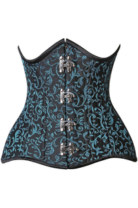 Top Drawer CURVY Teal Brocade Double Steel Boned Under Bust Corset