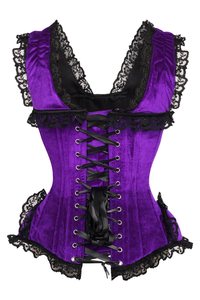 Top Drawer Purple Velvet & Lace Steel Boned Corset with Cap Sleeves