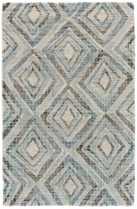 5' X 8' Blue Gray And Ivory Wool Geometric Tufted Handmade Area Rug