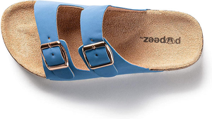 ROXONI Girls Comfort Sandals Double Buckle Adjustable Slip on Summer Slides Soft Footbed EVA Flat Slides Footbed Suede with Arch Support Non-Slip