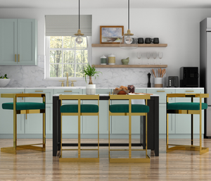 26" Green and Gold Velvet and Stainless Steel Backless Bar Height Bar Chair