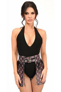 Skulls Faux Leather Fringe Skirt