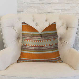Plutus South Shore Amber Orange Olive and Cream Handmade Luxury Pillow