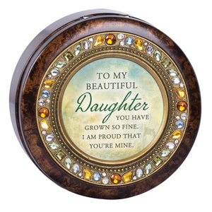 Daughter Round Amber Jeweled Music Box