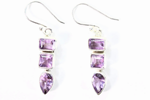 Three Tier Amethyst Hook Earrings