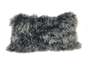 17" Black Genuine Tibetan Lamb Fur Pillow with Microsuede Backing - 4512822782324