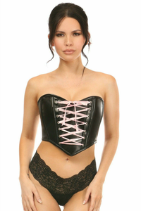 Lavish Faux Leather with Pink Lace-Up Bustier