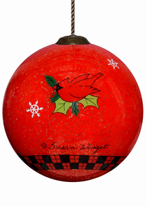 Woodland Plaid Pals Reindeer Hand Painted Glass Ornament