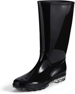 Roxoni Womens Black Rubber Rain Boots 16" Mid Calf Waterproof and Clear Sole