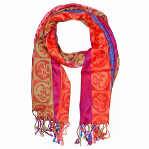 Four-Color Om Meditation Symbol Handwoven Tassel Scarf