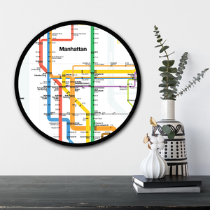 Courtside Market Manhattan Subway Map Black Outline Circular Wood Decor