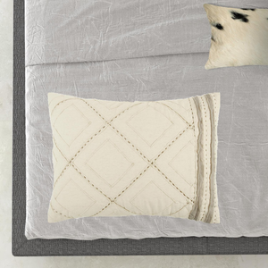 Ivory Geometric King Kantha Stitch Quilt With Shams