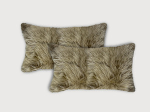 Set of Two Taupe Natural Sheepskin Lumbar Pillows - 4512822864297