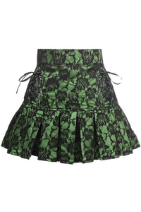 Satin with Black Lace Overlay Lace-Up Skirt