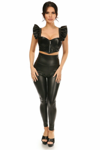 Lavish Faux Leather Underwire Bustier Top with Removable Ruffle Sleeves