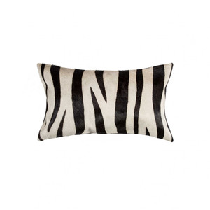 Homeroots Home Decor 12 X 20 X 5 Inches Zebra Black on Off White Cowhide Pillow