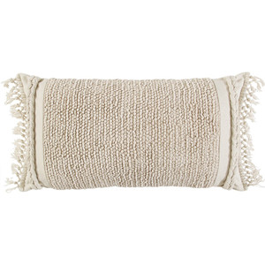 Ivory Braided Stripe Macrame Fringe Lumbar Pillow - 808230117471