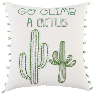 Homeroots Home Decor White Green Climb A Cactus Throw Pillow, White Green, 20 x 20 Inches