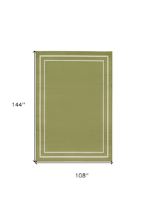 9' X 12' Green And Ivory Indoor Outdoor Area Rug