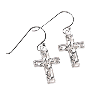 Earrings Box Cross/Vine Silver-Plated