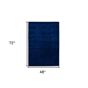 4' X 6' Navy Blue Wool Hand Woven Area Rug