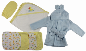 Bambini Infant Robe, Hooded Towel, Washcloths and Hand Washcloth Mittens - 7 Piece Set