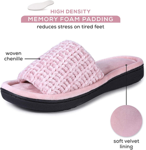 Roxoni Womens Soft Open Toe Slide Slippers, Indoor Outdoor Rubber Sole