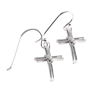 Earrings Cross W/Cz Sash Silver-Plated