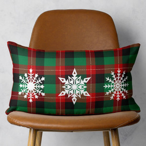 Christmas Snowflake Trio Plaid Lumbar Pillow Cover - 808230092365