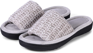 Roxoni Womens Soft Open Toe Slide Slippers, Indoor Outdoor Rubber Sole
