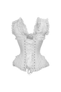 Top Drawer White Brocade & Lace Steel Boned Corset with Cap Sleeves