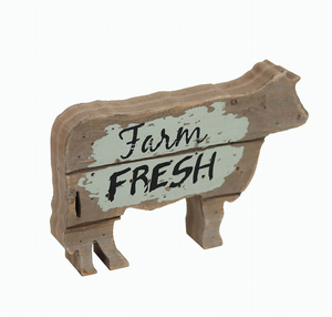 Farm Fresh Wood Cow Tabletop Decor- Farmhouse Rustic Wood Cow Statue- Mini Vintage Animal Home Decor