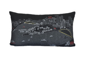 Homeroots Home Decor Pittsburgh Nighttime Skyline Lumbar Decorative Pillow, Black, 24 Inches