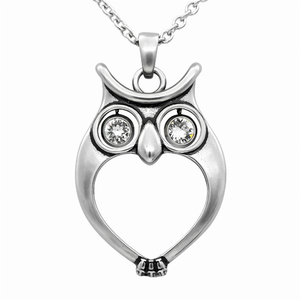 Owl Necklace "Watchful Owl", Bird Pendant Adorned with Swarovski Crystals