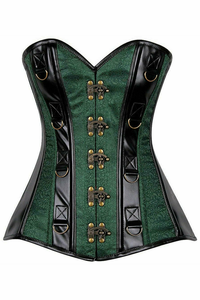 Top Drawer Brocade & Faux Leather Steel Boned Corset