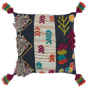Navy Tribal Motifs Embroidered Throw Pillow - 808230117167