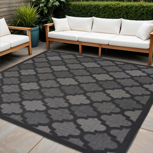 9' Charcoal And Black Square Trellis Indoor Outdoor Area Rug