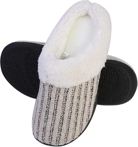 Roxoni Women's House Slippers Knit Fleece Lined Cozy Clog House Shoes
