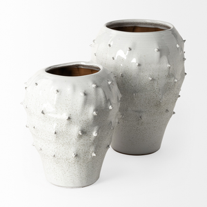 11" White Abstract Cylinder Ceramic Table Vase