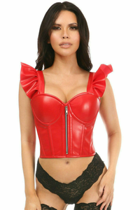 Lavish Faux Leather Bustier Top with Ruffle Sleeves