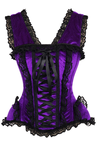 Top Drawer Purple Velvet & Lace Steel Boned Corset with Cap Sleeves