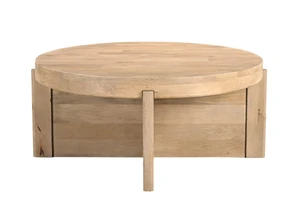 36" Natural Solid Wood Round Cross Legs Coffee Table