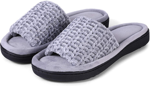 Roxoni Womens Soft Open Toe Slide Slippers, Indoor Outdoor Rubber Sole