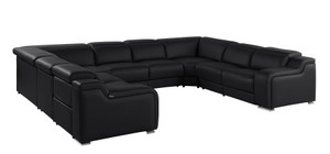 Black Italian Leather Power Reclining U Shaped Eight Piece Corner Sectional With Console - 880016690767