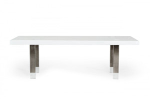 95" White And Gun Metal Rectangular Manufactured Wood And Stainless Steel Dining Table - 606114152576