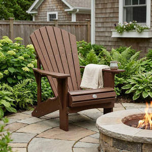 24" Walnut Textured Heavy Duty Plastic Outdoor Adirondack Chair - 880024542492