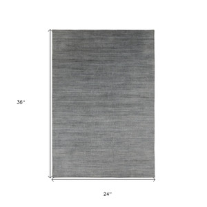 2' X 3' Silver And Blue Wool Striped Hand Woven Area Rug - 880016800012